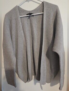 Forever 21 Gray Ribbed Open-Front Cardigan